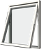 Vridfönster med aluminiumbeklädnad, Utsidan, Öppet