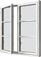 Sidhängt fönster trä/alu 2-luft, två liggande spröjs i varje luft, utsida 