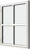 Sidhängt fönster trä/alu,  en liggande en stående glasdelande post, vä, utsida